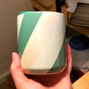 Starbucks 2022 Holiday Mint Green & White Stripe Ceramic Mini Travel Mug
